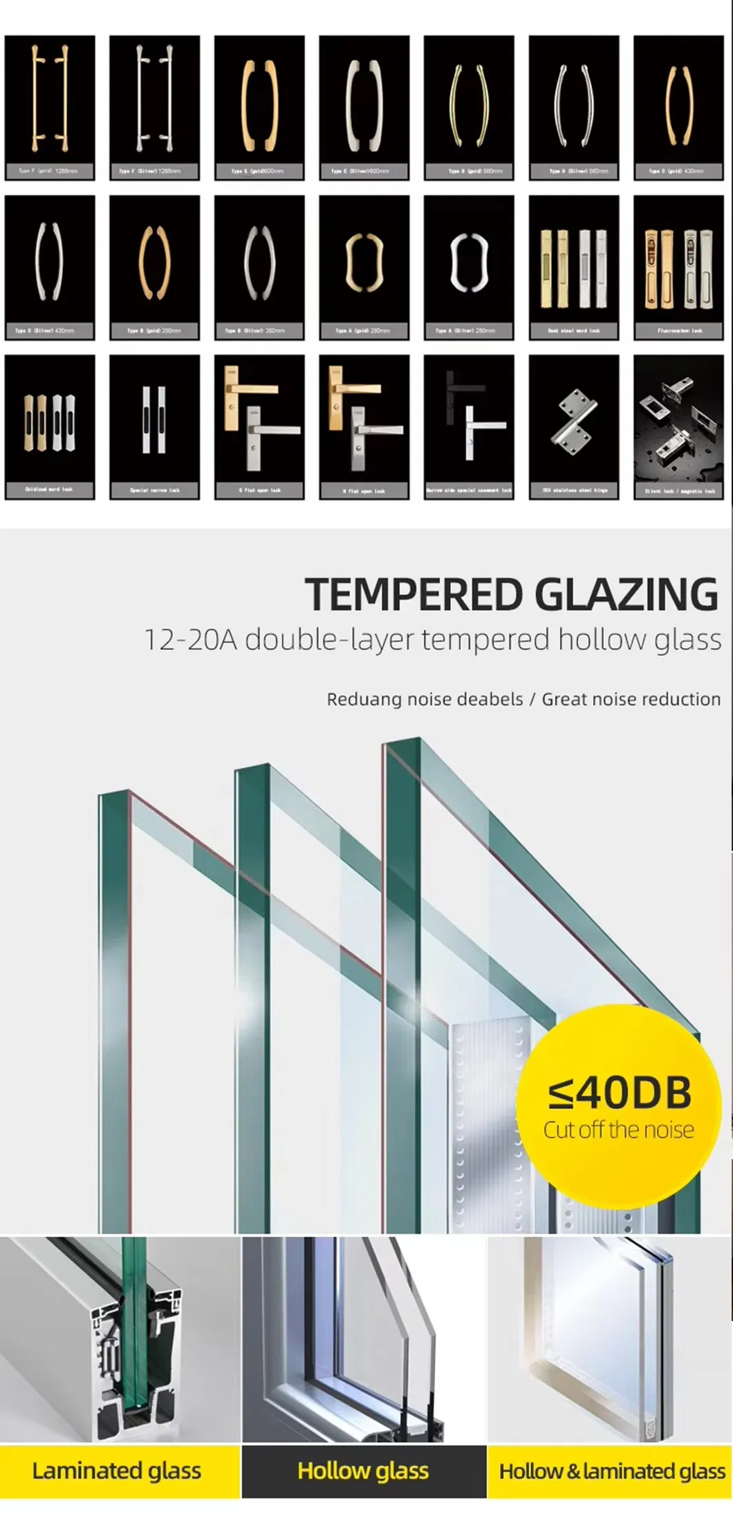 Ventanas de aluminio térmico con casilla ventanas de vidrio templado de doble acristalamiento 3