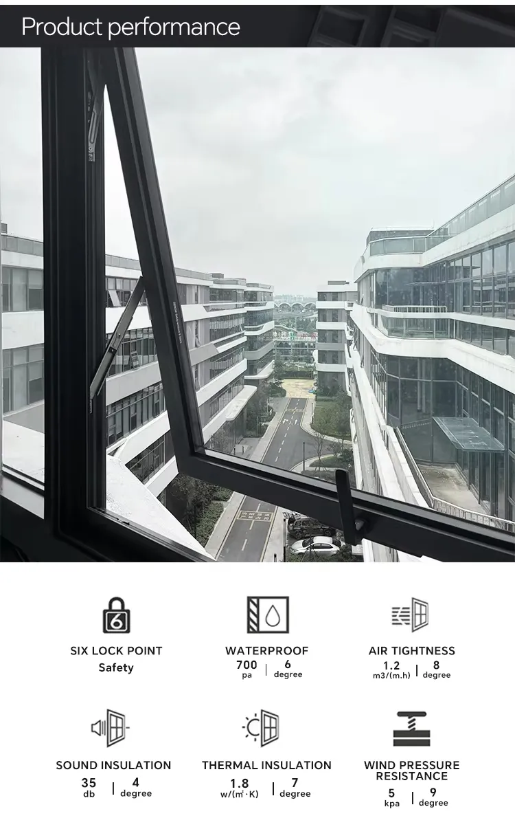 Moderno a prueba de aire Ventana de techo inferior aislamiento térmico Casa de aluminio Ventanas para el balcón 6