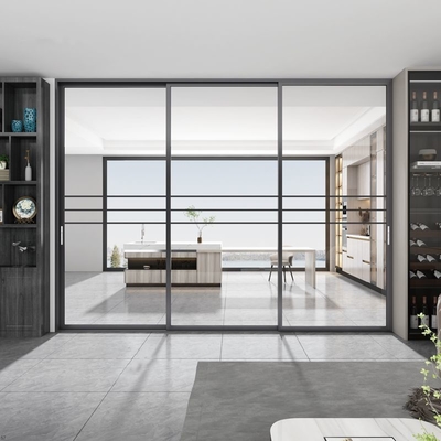 Puerta corredera de vidrio de aluminio negro