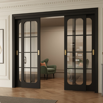 Dos puertas correderas de aluminio, moderna ventana corredera de corte térmico.